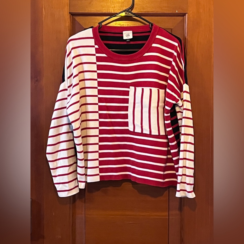 Cabi red white and black crop sweater M Medium